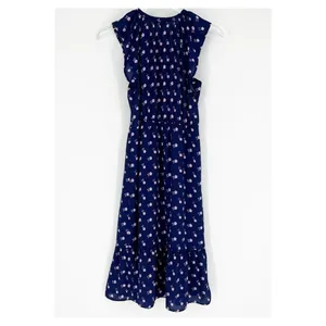 J.Crew Flutter Sleeve Bandana Floral Print Midi Dress Women's Size‎ XXS Blue thumbnail 4