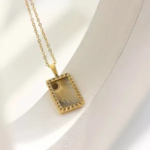 Boutique 18k Gold Sunburst Square Pendant Boho Necklace thumbnail 4