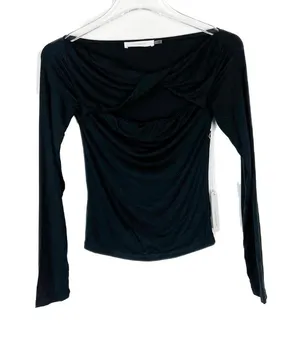 NWT Six/Fifty Black Off The Shoulder with Front Cut Out Shirt Size Medium M NEW thumbnail 2