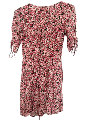 Free People Lace Up Mini Black Combo Dress Buttoned Front Ditsy Floral Print S thumbnail 5