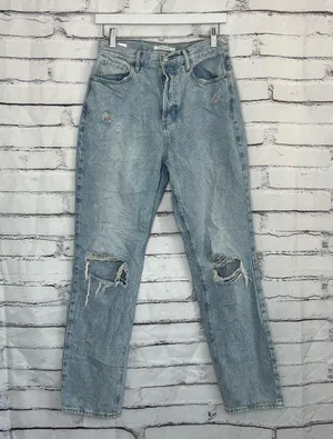 Vintage Y2K PacSun Dad Jeans High Rise Button Fly Light Wash Distressed Size 28 thumbnail 1