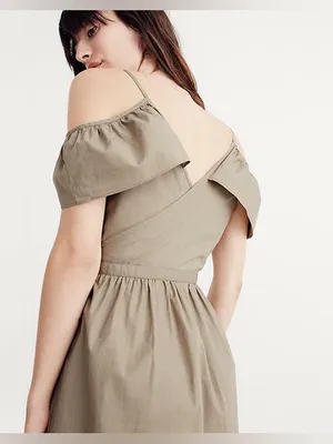 New MADEWELL Khaki Tan Green Off-The-Shoulder Tank Strap Midi Dress Size 0 thumbnail 2