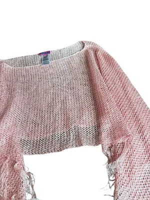 Edikted Sequin Fringe Knit Poncho Pink Flowy Flattering Size XS/Small NWOT thumbnail 7