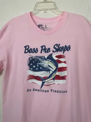 Bass Pro Shop Unisex Shirt Pink Sz L An American Tradition Cotton Flag. thumbnail 4