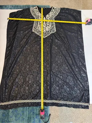 Ashro Black Gold Embroidered Caftan Kaftan Maxi Dress One Size Resort Cruise thumbnail 10