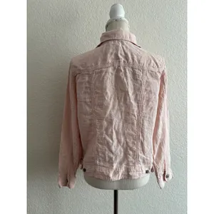Jones New York Linen Jacket Medium Pink JNY Button Up Trucker Lightweight thumbnail 2