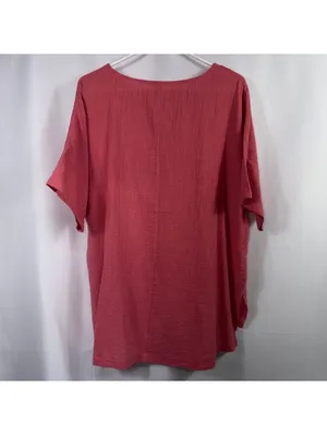 Zenana 100% Cotton Oversized Gauze Tunic Top Coral Pink XL thumbnail 6