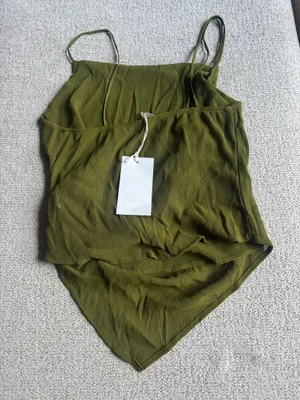 Zara Olive Draped Cami Tank Top thumbnail 2