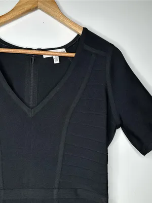Dress The Population NEW! Black Koa Bandage Bodycon V-Neck Short Sleeve Dress L thumbnail 6
