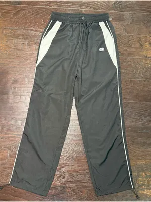 Black White Y2K Wide Leg Track Pants Windbreaker Parachute Joggers M thumbnail 3