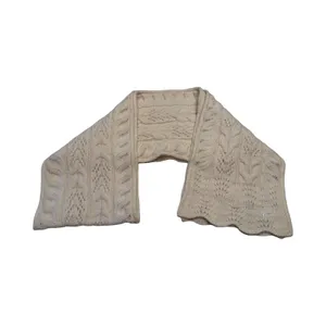 Lauren Ralph Lauren Cream Lambswool Rabbit Hair Cable Knit Scarf Scalloped Edge thumbnail 4