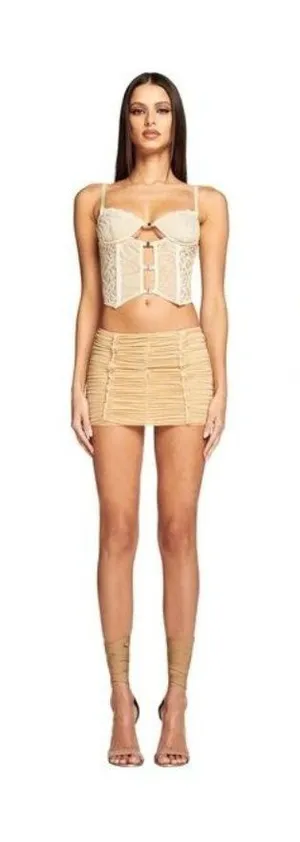 NWT I.AM.GIA Elena Top S Tan Ivory Lace Corset Sheer Crop Burnout Cut Out Velvet thumbnail 1