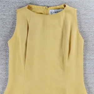 b Michael NY Silk Sheath Dress Size 6 Butter Yellow Scalloped Hem Classic Chic thumbnail 4