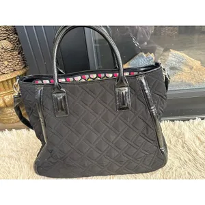 Vera‎ Bradley Trapeze Quilted Black Tote Bag Large Shoulder Bag Patent Trim thumbnail 3