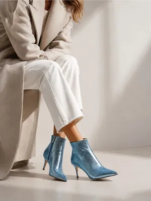 NEW Schutz Metallic Bette Ankle Bootie In Metallic Blue Leather thumbnail 2