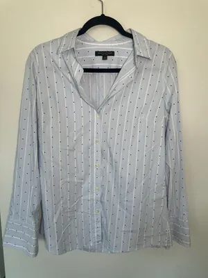 Banana Republic Riley Shirt Size 10 Blue White Striped Polka Dot Long thumbnail 6