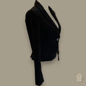 Black Cotton Velvet Blazer Women's Size 0 | Fitted Button Front thumbnail 3