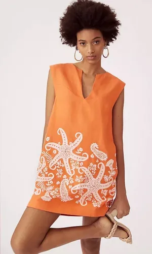 MAEVE Anthropologie linen blend tunic dress embroidered starfish paisley 6P‎ thumbnail 1
