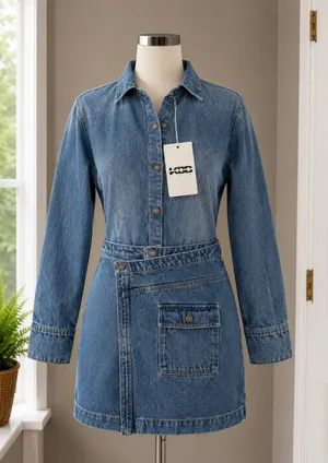 KBB by Kahlana Blue Denim Long Sleeve Wrap Mini Dress Small New with tags thumbnail 1