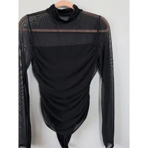 Avidlove Womens Black Mesh Ruched Long Sleeve Mock Neck Bodysuit Size Large thumbnail 5