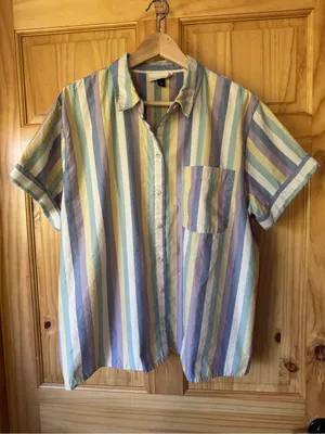 Universal Thread pastel stripe short sleeve button front top size XL thumbnail 1