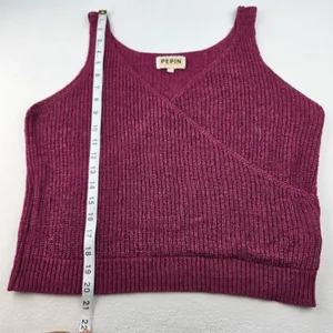Pepin Womens Magenta Open Knit Surplice Wrap Sleeveless Tank Top Size Large thumbnail 9