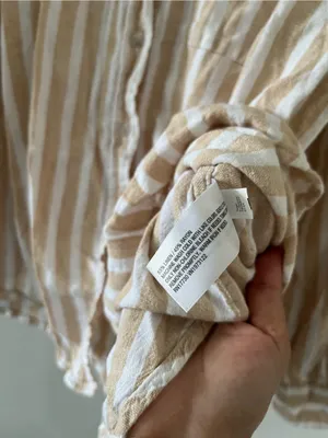 Universal Threads Linen Blend Tan White Striped Button Down Shirt XXL Coastal thumbnail 5