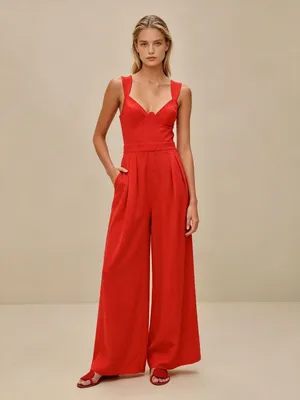 NWOT Farm Rio Red Linen Blend Wide-Leg Jumpsuit Size S thumbnail 2