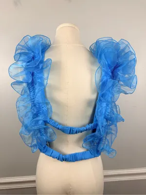 Free people house party organza puff top blue size large thumbnail 4