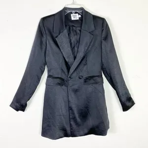 Princess Polly Suzie Black Crepe Satin Double Breasted Blazer Jacket Dress Sz 0 thumbnail 4