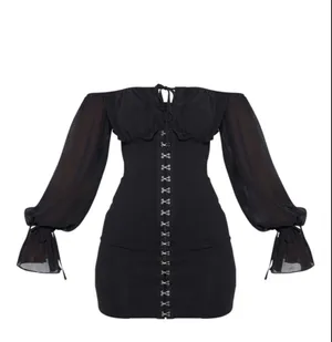 Long Sleeve Eyelet Black Pirate Mini Dress thumbnail 6