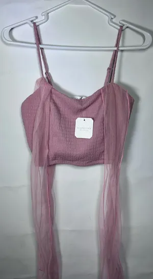 Altar’d State Size S Mauve Pink Tulle Bow Strap Smocked Crop Top Coquette thumbnail 1