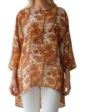 THE LIMITED Oversized High‎ Low Tunic Oranges & Cream 3/4" Sleeves NWOT Large thumbnail 1