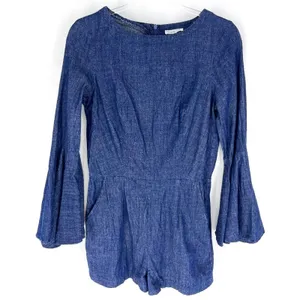 Sugar + Lips‎ Denim Bell Sleeve Romper Blue Size Small thumbnail 1