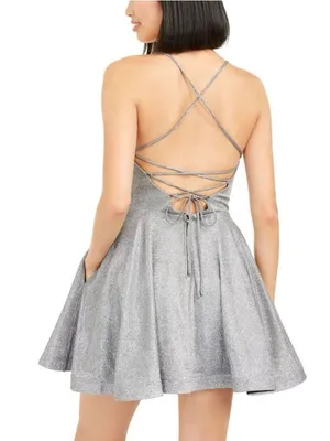 Speechless Glitter Homecoming Skater Mini Dress – Silver – 5 thumbnail 3