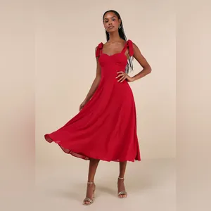 Lulu's Sophisticated Charisma Berry Red Tie-Strap A-Line Midi Dress thumbnail 4