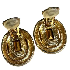 Vintage Christian Dior Amber Glass Clip-On Earrings thumbnail 4