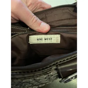 Nine West Shoulder Bag Womens Small Brown Geometric Faux Leather Purse Buckle thumbnail 12