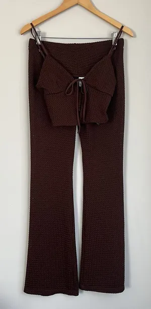 H&M Brown Pattern Knit Beach Swim Cover Up Set Size Small thumbnail 1