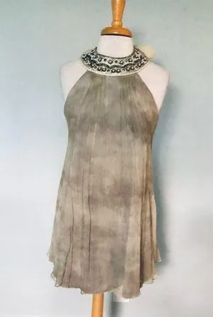 Alice + Olivia Gray Tan Silk Tie Dye Party Cocktail Dress Size S thumbnail 1