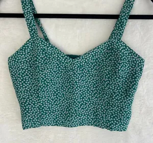 Abercrombie‎ & Fitch Green Floral Smocked Crop Top Womens Small Daisy Cami Tank thumbnail 1