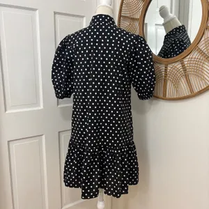 Kate Spade Harmony Dot Lake Dress M Black‎ Cotton Puff Sleeve Mini Retro Chic thumbnail 6