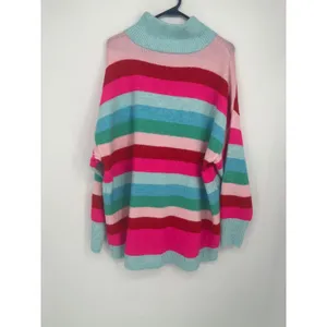 Cabana Crown & Ivy Striped Mock Neck Sweater Oversized Women L Multicolor Soft thumbnail 3