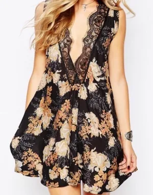Free People Intimately So You Say Floral Lace Trim Chemise Slip Dress - Small thumbnail 1