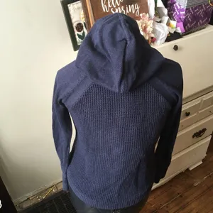Athleta navy blue high low hooded zipped cardigan thumbnail 2