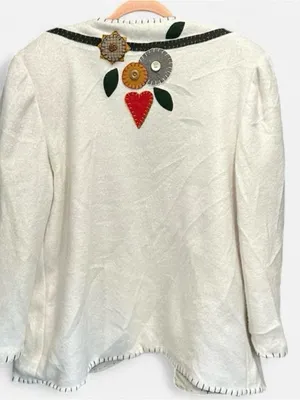 Bohemian Embroidered Cream Cardigan Sweater Jacket Medium thumbnail 4