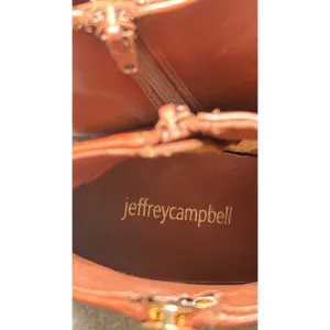Jeffrey Campbell Prianka Cognac Leather Ankle Booties Block‎ Heel Brown Size 8 thumbnail 8