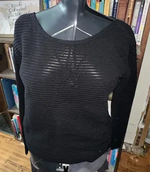Peyton Jensen black lightweight cotton loose weave S sweater thumbnail 1
