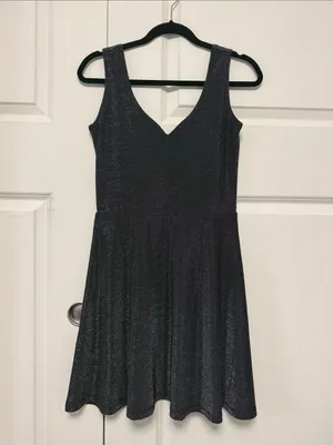 Sleeveless Shimmer V-Neck Mini Dress in Black thumbnail 2