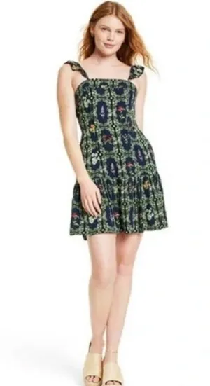 Agua Bendita Large Floral Dainty Garden Fairy Flutter Sleeve Mini Dress Boho thumbnail 4